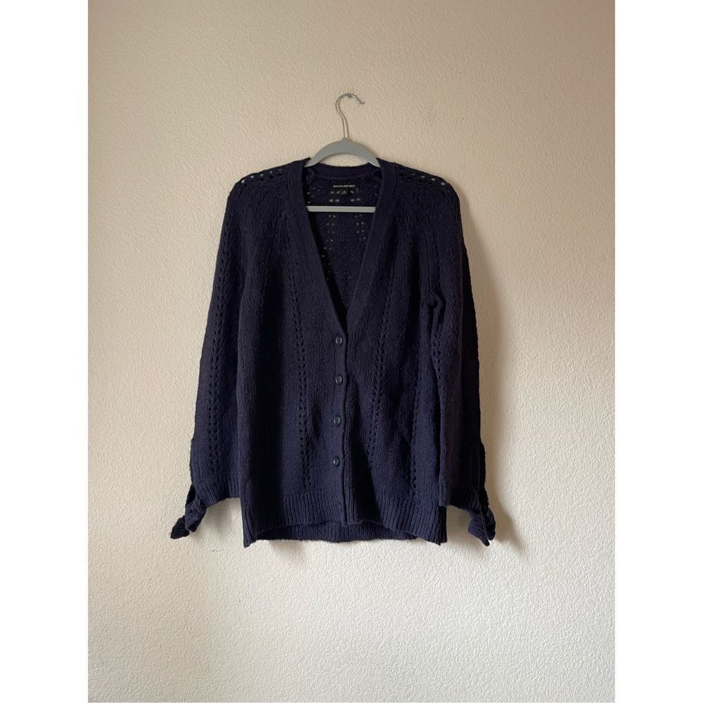 Banana republic merino wool navy tie sleeve cardigan small - Picture 1 of 6